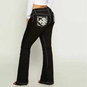 VIP Women's Blue Denim Rhinestone Embroidered Pocket Flare Jeans Size 19/20 NWT